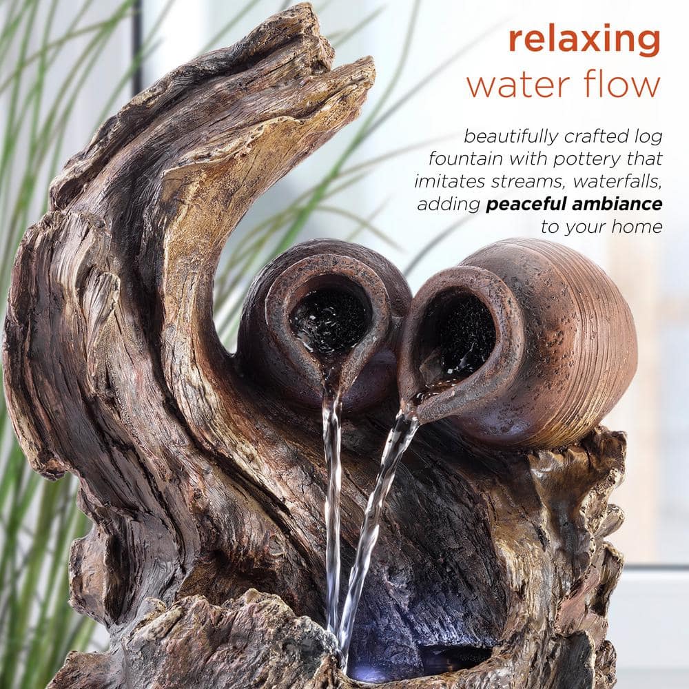 Rustic Brown Fiberglass Tabletop Fountain with LED Lights