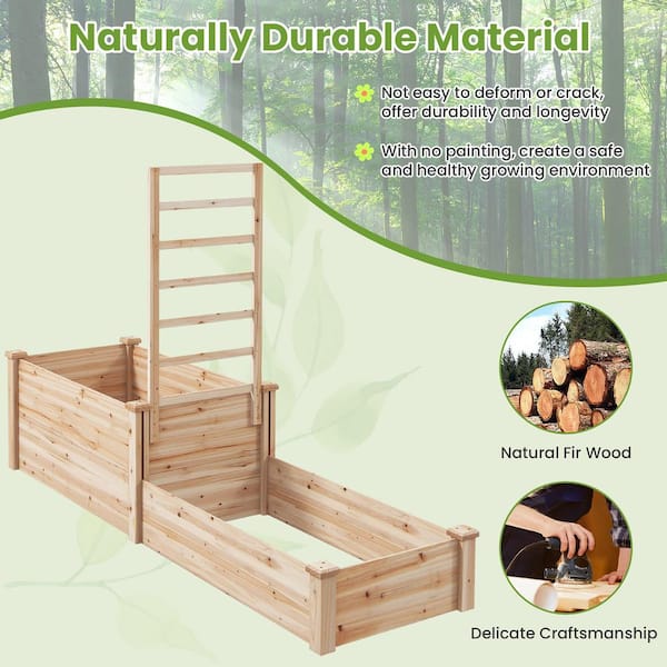 Gymax 88 in. x 25 in. x 53 in. Raised Garden Bed Wood (2 Planter