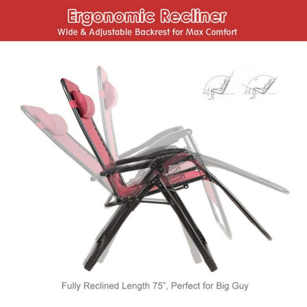 Dark Red Steel Frame Oversize Outdoor Lounge Chair with Cup Holder