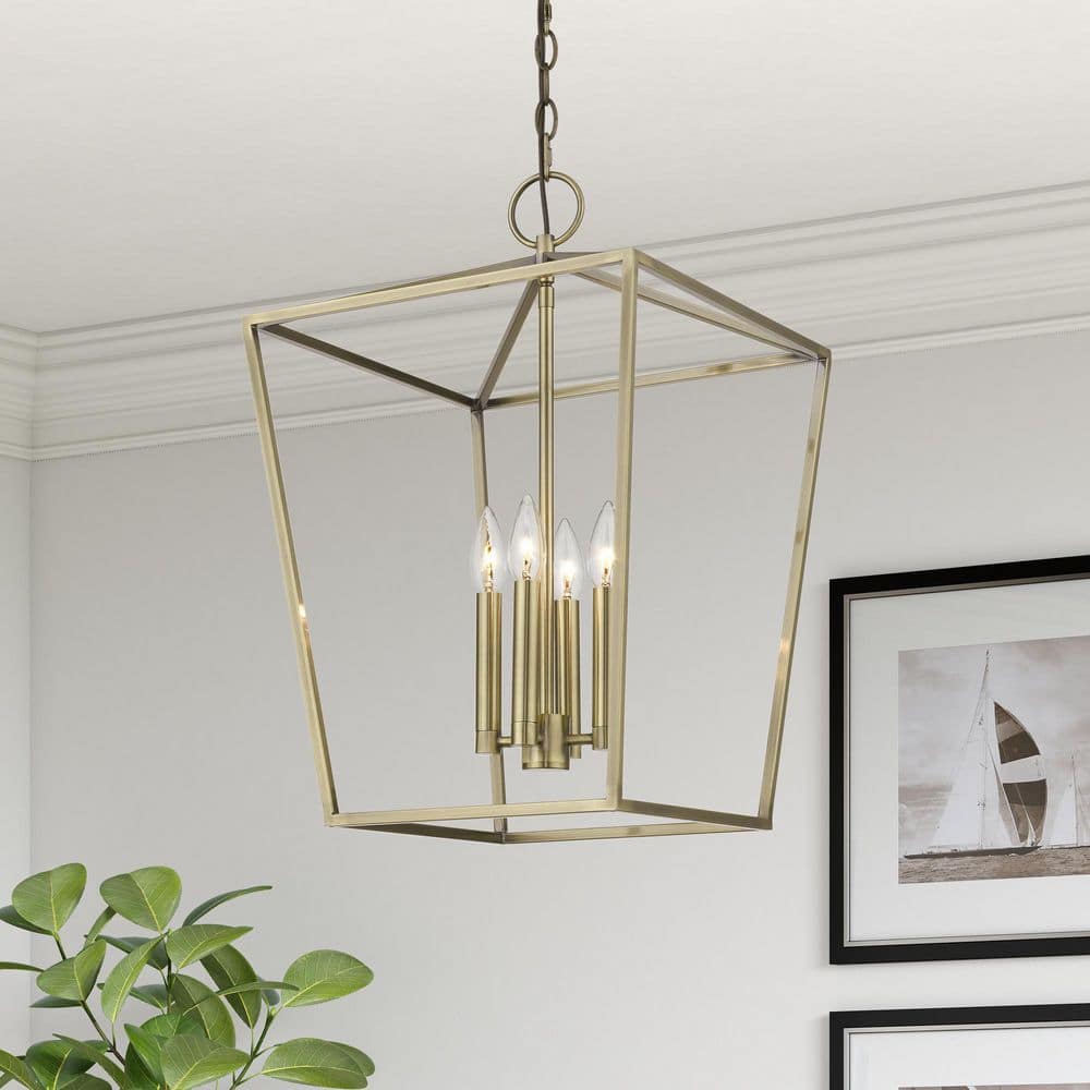 Devone Antique Brass Mini Square Frame Chandelier