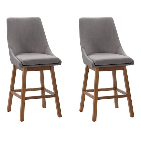 CorLiving Boston 26 in. Light Grey Formed Back Wood Counter Height Fabric Barstool (Set of 2)