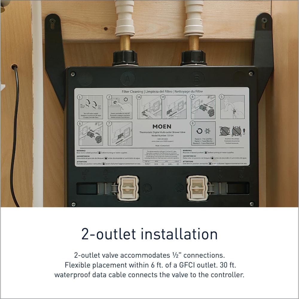 Moen Smart Shower 2-Outlet Digital Thermostatic Valve with 1/2" Connections