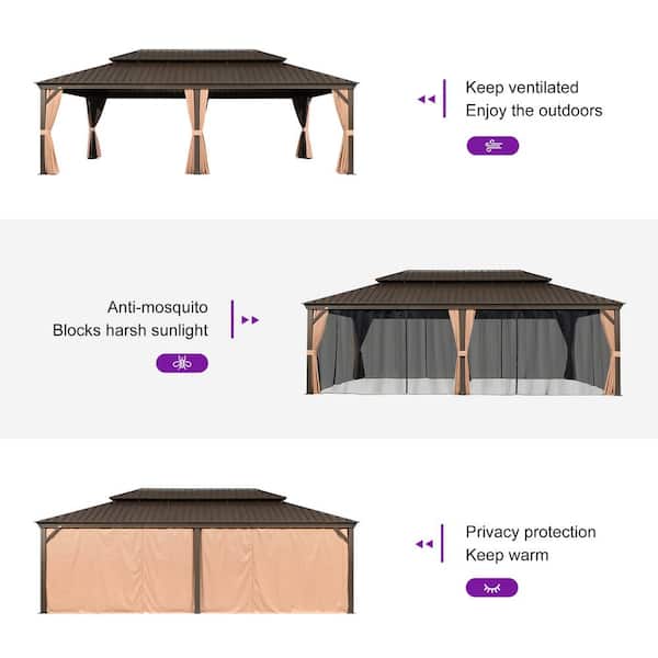 PURPLE LEAF 14 ft. x 28 ft. Bronze Patio Outdoor Gazebo for