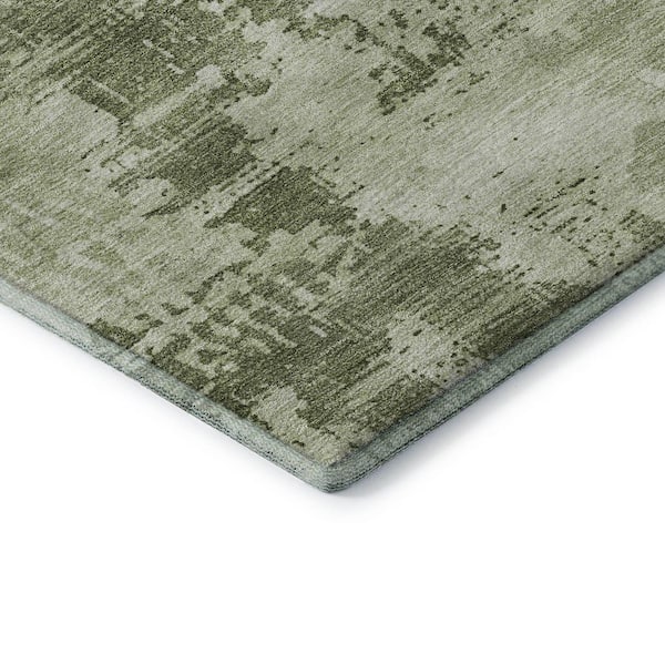 Mayfield Premium Machine Washable Abstract AMF1062 Olive 3 ft. x 4 ft. Area Rug