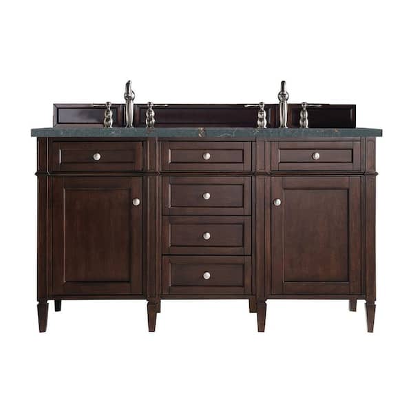 James Martin Vanities Brittany 60.0 in. W x 23.5 in. D x 34.0 in. H Double Bath Vanity in Burnished Mahogany with Parisien Bleu Quartz Top