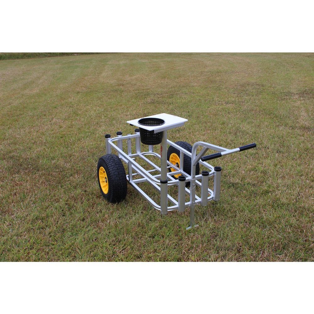 Silver Aluminum Utility Cart with Yellow Wheels
