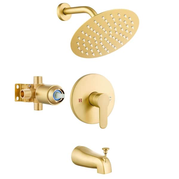 PICTURESQUE CENDU LLC 1-Handle Wall Mount Shower Trim Kit in Brushed Gold with Tub Spout Bathtub Faucet Kit-1.78 GPM (Valve Included)