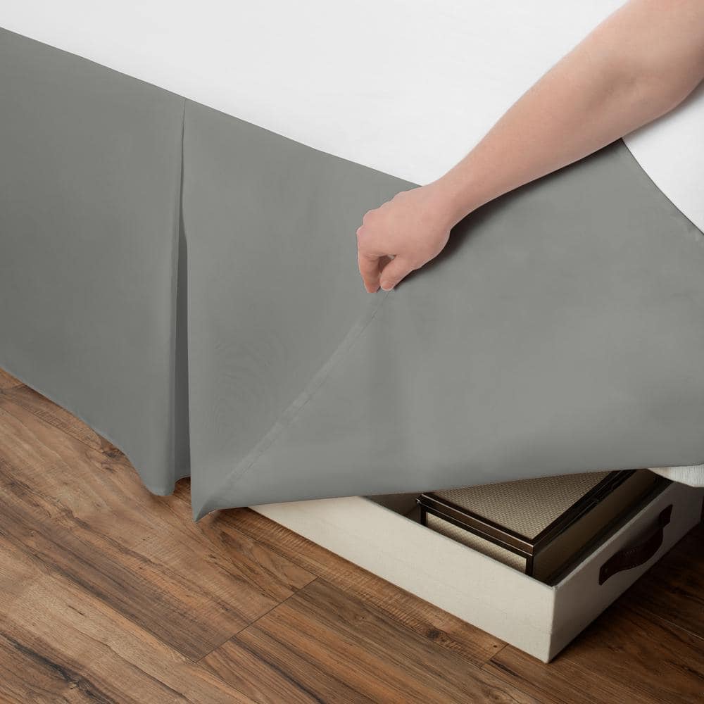 Twin Silver Polyester 21" Drop Length Bed Skirt