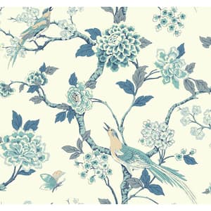 Fanciful Blue Botanical Paper Pre-Pasted Strippable Wallpaper Roll (Covers 60.75 Sq. Ft.)