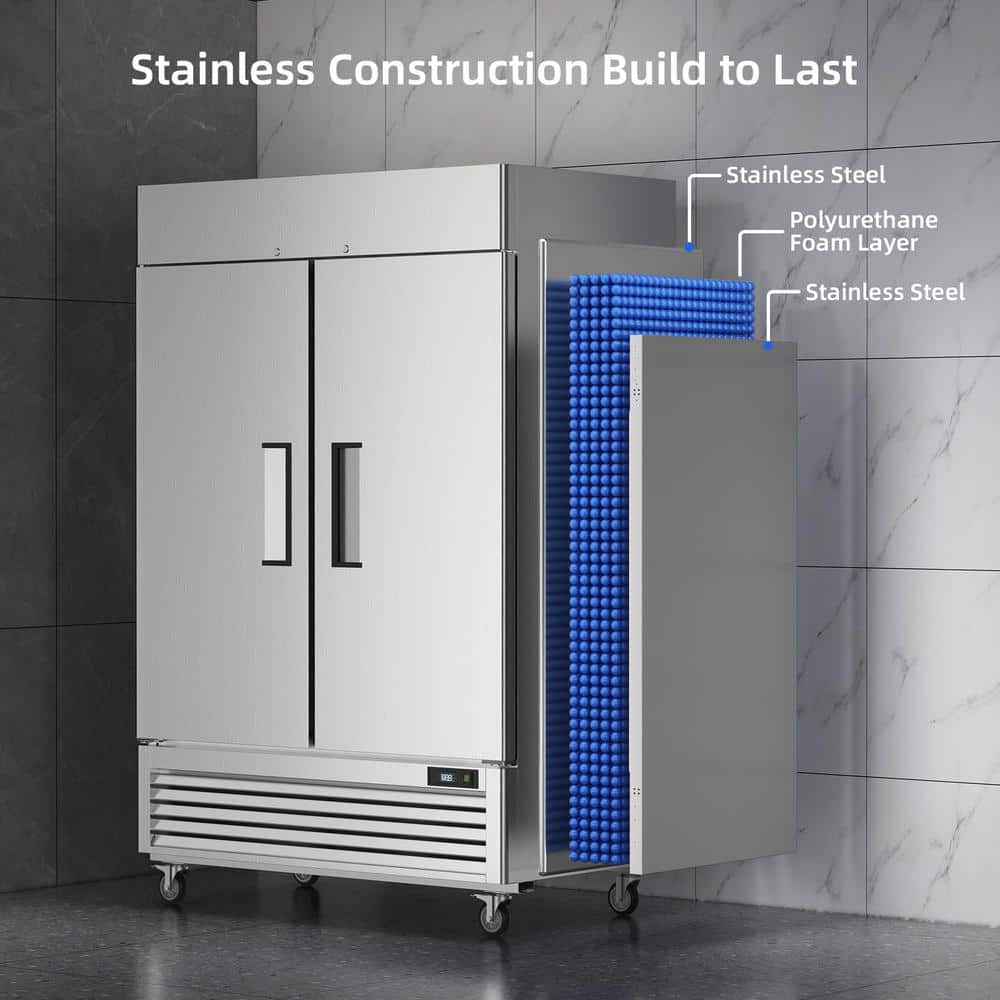 54" Silver Stainless Steel Commercial Reach-In Refrigerator with Adjustable Shelves