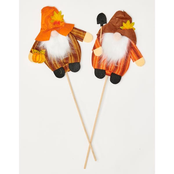 Unbranded 10 in. Fall Gnome on 14 in. Stick (Set of 4)