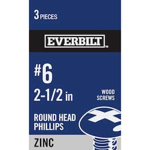 #6 x 2-1/2 in. Phillips Round Head Zinc Plated Wood Screw (3-Pack)