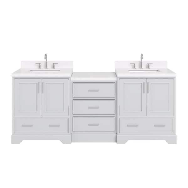 Stafford 85 in. W x 22 in. D x 36 in. H Double Sink Bath Vanity in Gray with Carrara White Quartz Top