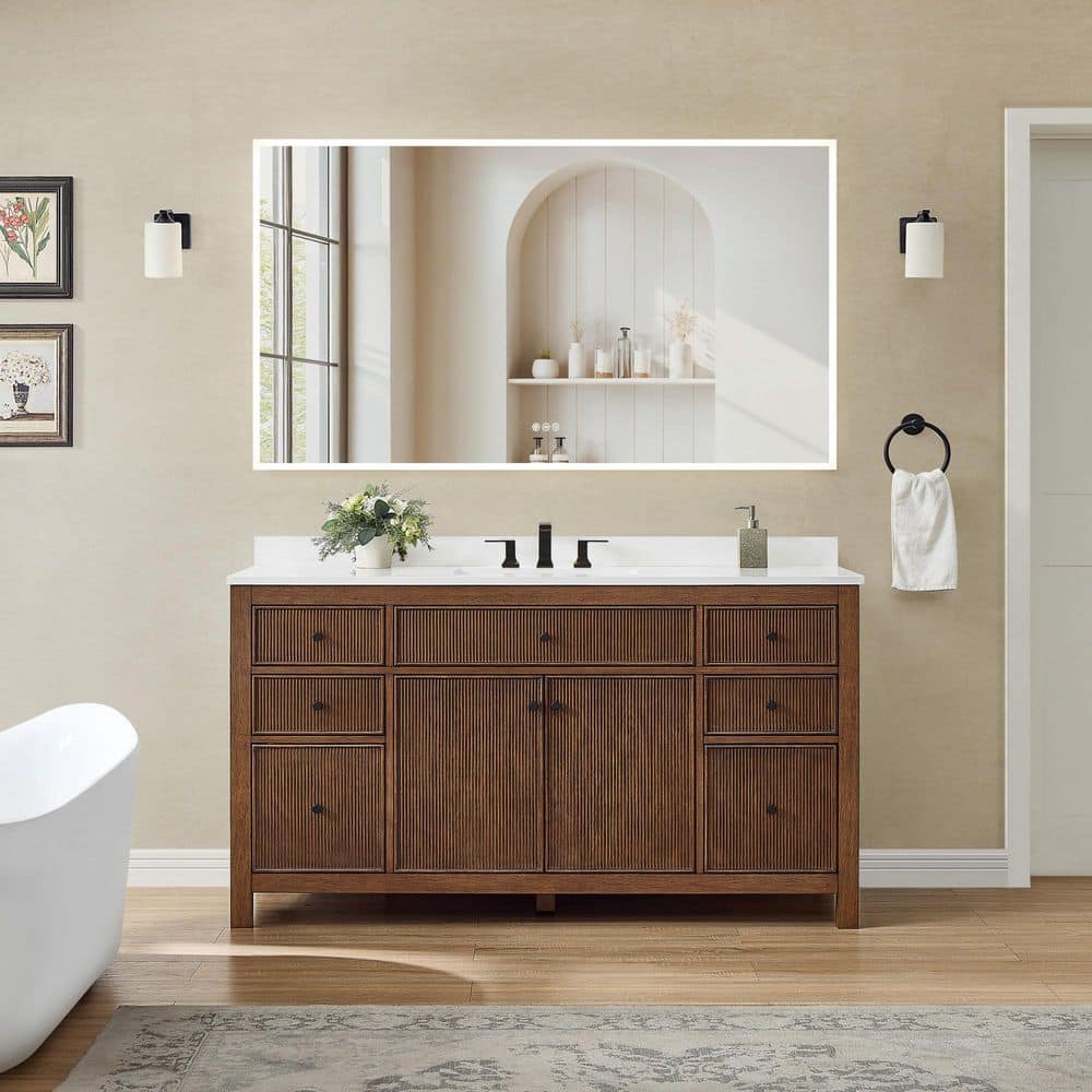 Pendry 60 in. Single Freestanding Dark Walnut Bath Vanity with White Quartz Top price history on PriceWatchPro