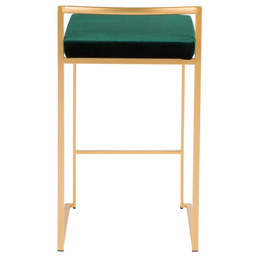 Fuji Glam Gold Frame with Green Velvet Cushion Counter Stool - Set of 2