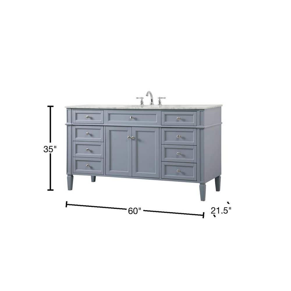 Gray Solid Wood MDF Marble Single Bathroom Vanity with Porcelain Sink