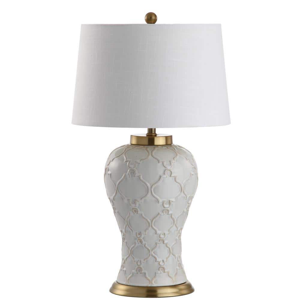 Arthur 29" White Ceramic Table Lamp with Brass Accents