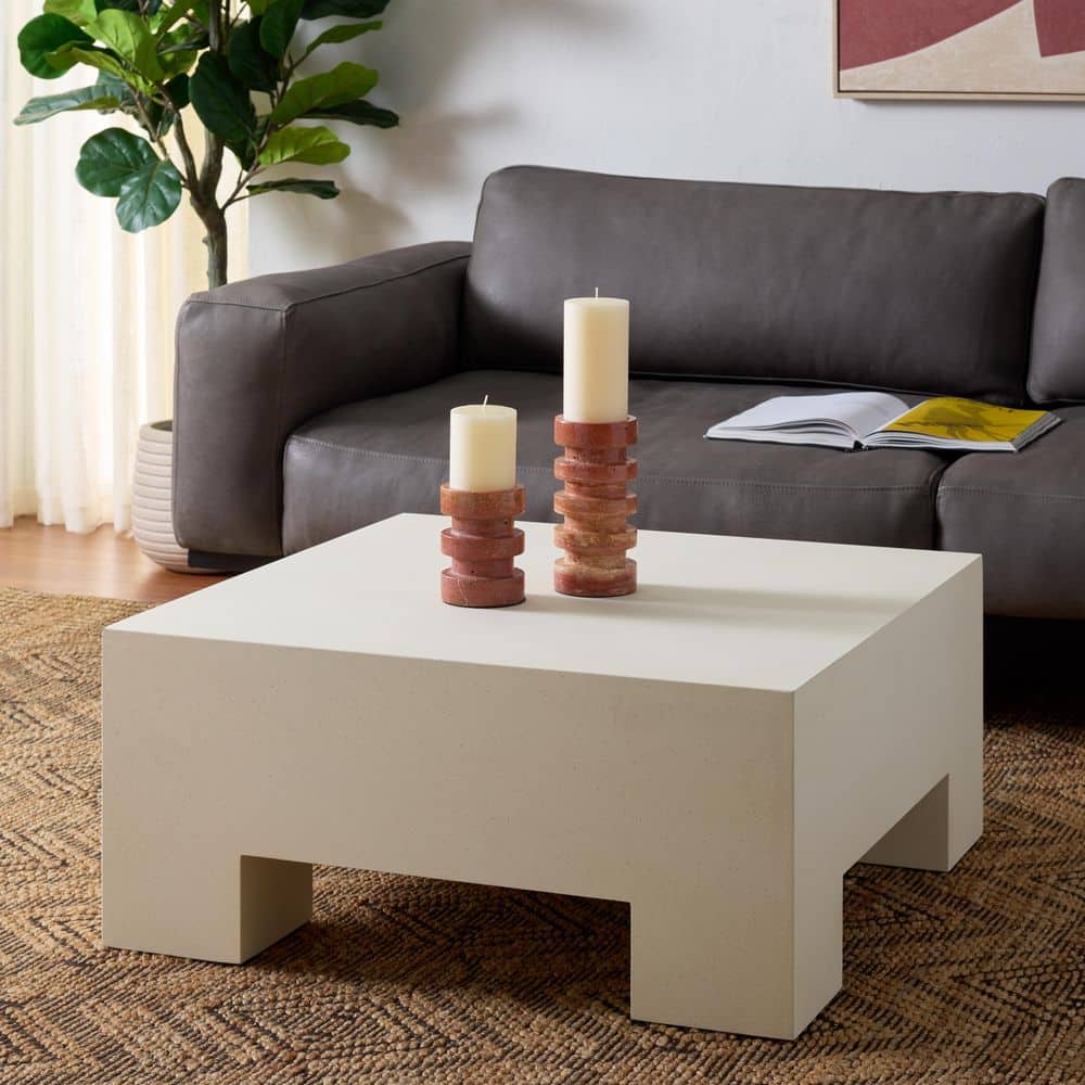 SAFAVIEH Aillard 31.5 in. White Square Composite Coffee Table COF2803A ...