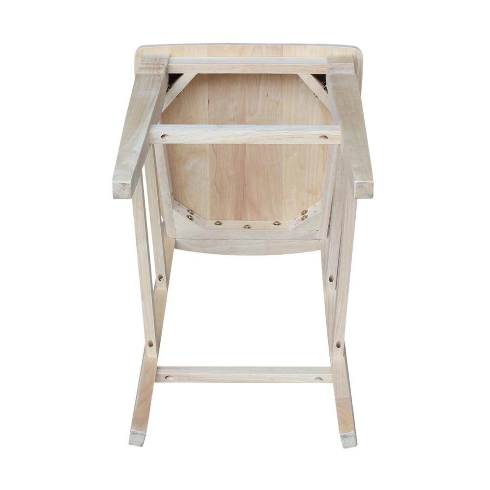 Solid Parawood Seattle Bar-Height Stool in Traditional Unfinished Wood
