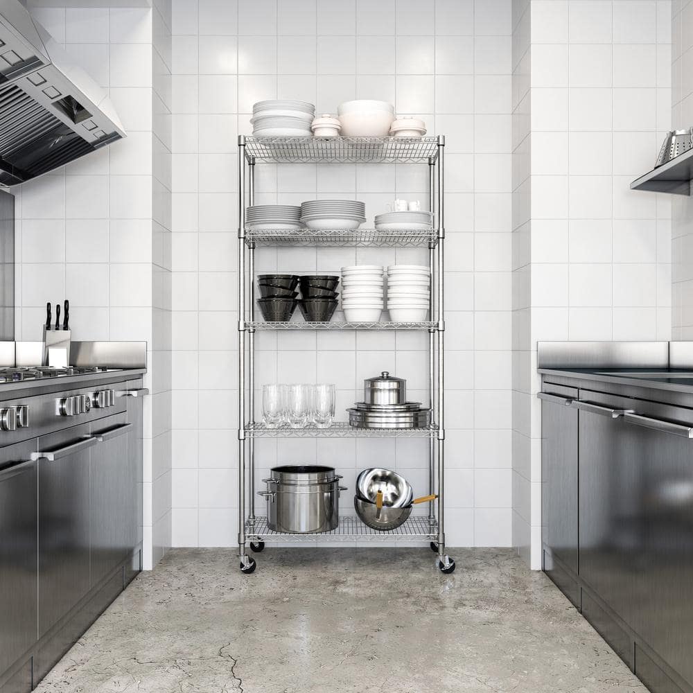 UltraDurable 5-Tier Adjustable Steel Wire Shelving Unit with Wheels