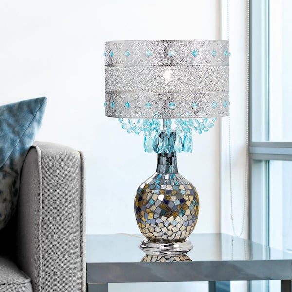 River of Goods 21.75 in. Mattei Jeweled Metal Shade with Mosaic Base Table Lamp