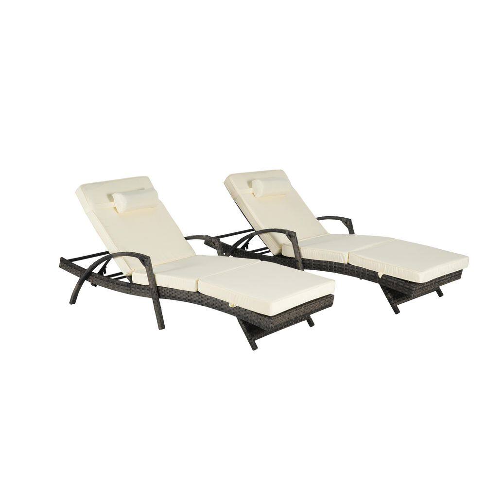 Modern Wicker Outdoor Recliner Lounge Chair Set of 2 with Beige Cushions, U