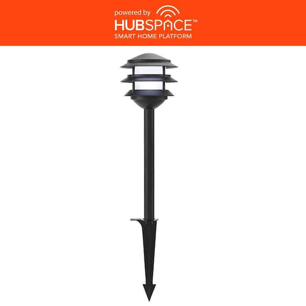 Hampton Bay Lauderdale Low Voltage Matte Black Color Changing LED 3-Tier Outdoor Landscape Path Light Powered by Hubspace