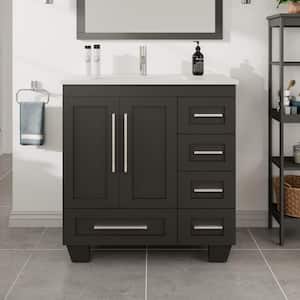 Loon 30 in. W x 22 in. D x 34 in. H Bathroom Vanity in Espresso with White Carrara Quartz Top with White Sink