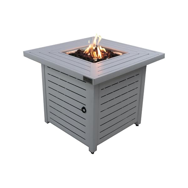 30 in. W White Square Steel Base Outdoor LP Gas Fire Pit Table with Electronic Adjustable Igition, Lava Rocks, 40000 BTU