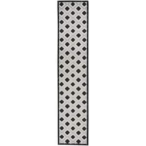 Charlie 2 X 12 ft. Black and White Geometric Indoor/Outdoor Area Rug