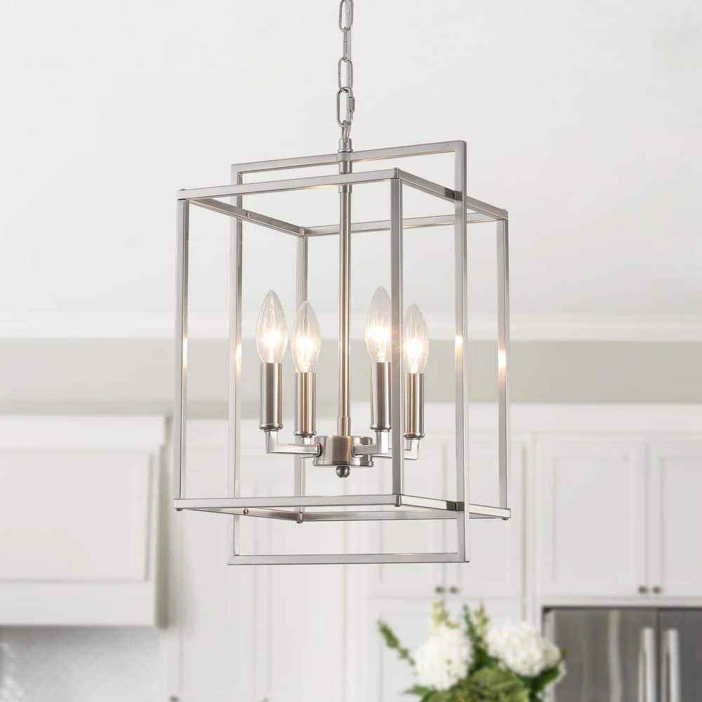 HLJYNJM 4 Light Brushed Nickel Lantern Chandelier Modern Farmhouse