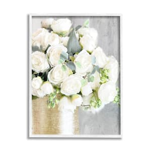 Full White Rose Bouquet Design by Anne Bailey Framed Nature Art Print 30 in. x 24 in.