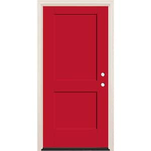32 in. x 80 in. 2-Panel Left-Hand Ruby Red Fiberglass Prehung Front Door w/6-9/16 in. Frame and Bronze Hinges