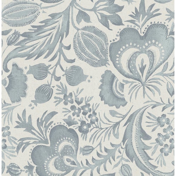 SCOTT LIVING Culver Blue Slate Jacobean Wallpaper Sample