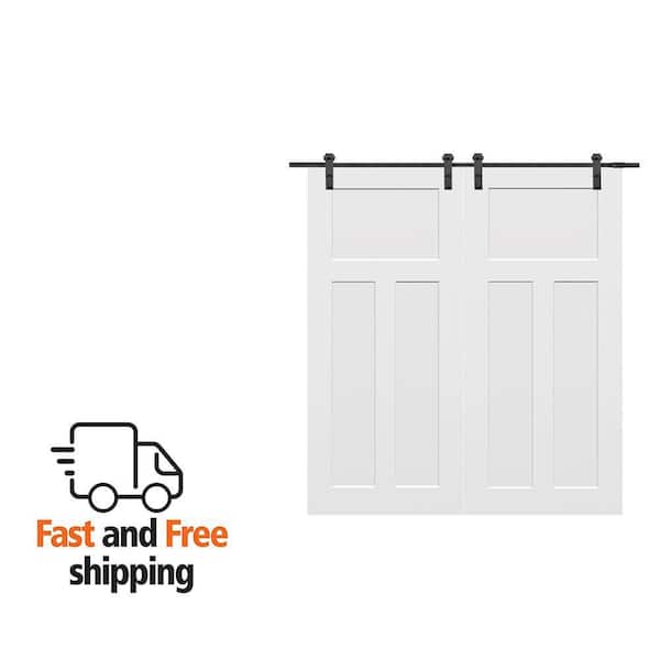 72 in. x 80 in. Primed Composite Assembly Required Craftsman Smooth Solid Core Double Sliding Barn Door w/ Hardware Kit