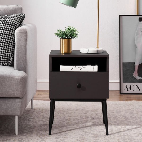 Modern Night Stand, Square End Side Table with Drawer and Storage Space for Sofa Couch, Living Room and Bedroom, Gray