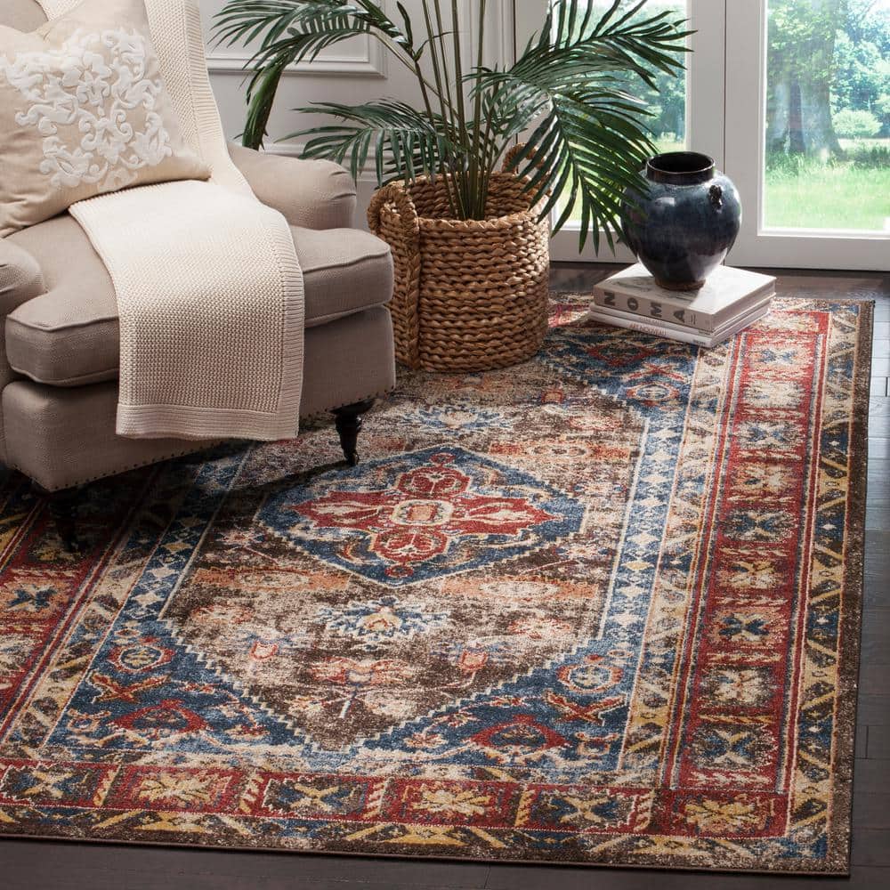 Bijar 4' x 6' Blue and Brown Wool Area Rug