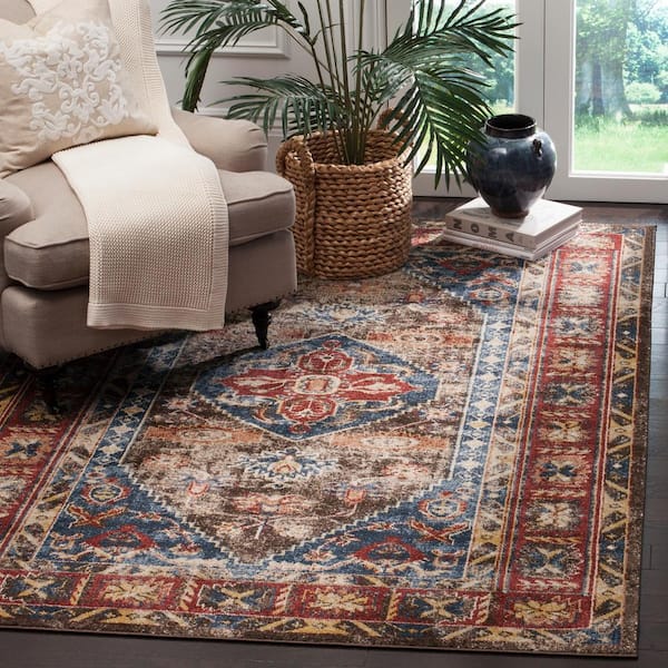 Bijar Brown/Royal 4 ft. x 6 ft. Border Area Rug