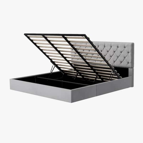 Ahokua Greige Grey Frame King Size Upholstered Platform Bed