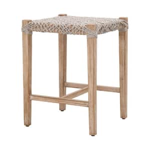 26 in. White and Brown Backless Wooden Frame Counter Height Bar Stool with Knitted Rope Upholstered Seat