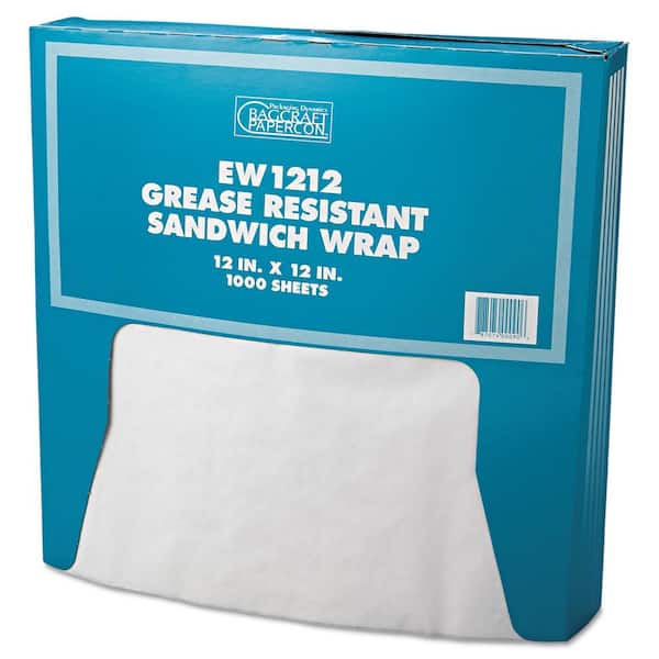 Bagcraft Grease-Resistant Paper Wraps and Liners, 12 x 12, White (5000-Pack)