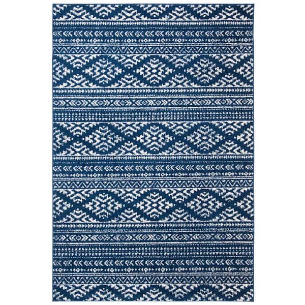 SAFAVIEH Tulum Navy/Ivory 4 ft. x 6 ft. Striped Tribal Geometric Area Rug