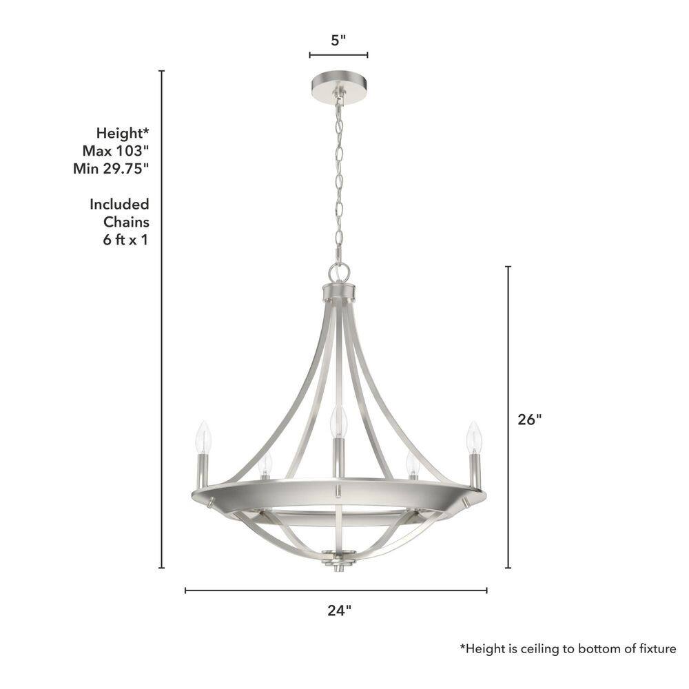 Brushed Nickel 5-Light Modern Rustic Chandelier