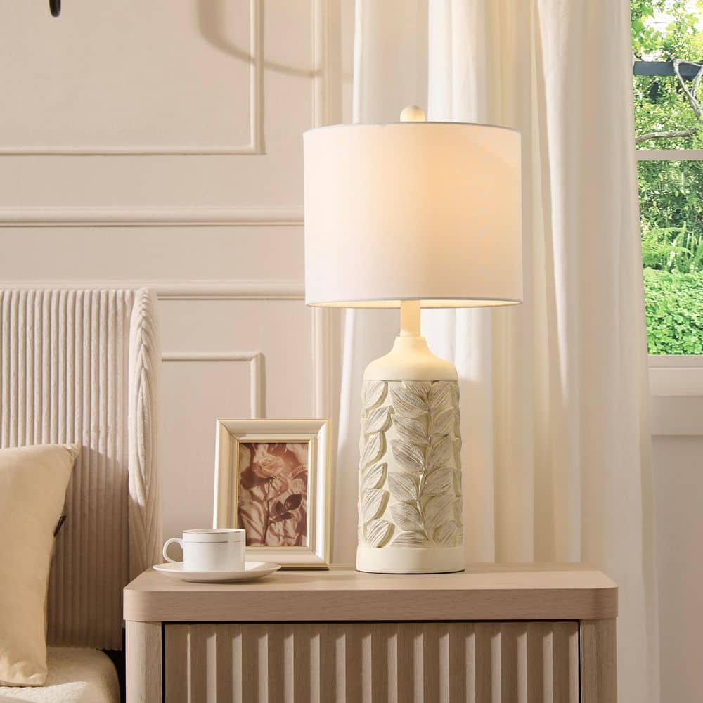 23.5 in. Gray Contemporary Table Lamp with Leaf Carved Base and White Fabric Shade for Living Room price history on PriceWatchPro