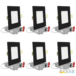 4 in. Black Square Slim Canless Integrated LED Recessed Light Kit 5 Color Selectable 2700K to 5000K Dimmable (6-Pack)