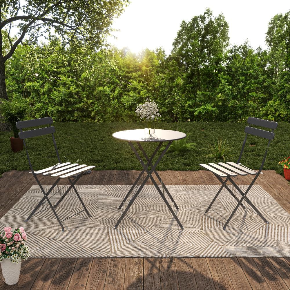 3 Piece Folding Patio Bistro Set ,Premium Frame Coffee Table and 2 Chair-No Assembly Required price history on PriceWatchPro