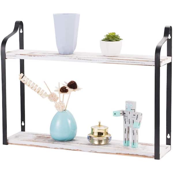 Oumilen 2-Story Floating Wall-Mounted Shelf, Antique Wood Storage Rack Object Display Rack