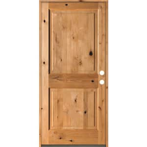 36 in. x 80 in. Rustic Knotty Alder Square Top Clear Stain Left-Hand Inswing Wood Single Prehung Front Door