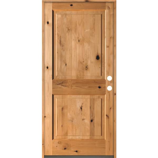 Krosswood Doors 36 in. x 80 in. Rustic Knotty Alder Square Top Clear Stain Left-Hand Inswing Wood Single Prehung Front Door