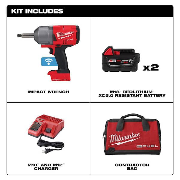 M18 FUEL ONE-KEY 18V Li-Ion Brushless Cordless 1/2 in. Ext Anvil Controlled Torque Impact Wrench w/Resistant Batteries